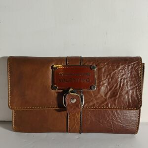 Vintage Brown Leather Valentino By Serendipity Valentino Trifold Womens Clutch